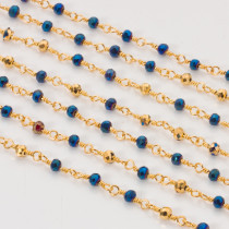 Łańcuch z kryształkami oponkami metallic blue with gold 3x4mm