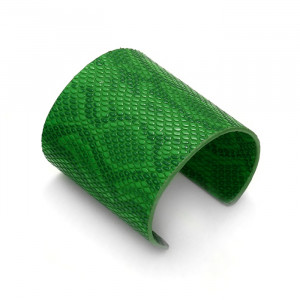 Zielona bransoletka cuff ze skórki 72mm 18-21cm