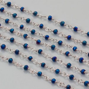 Łańcuch z kryształkami oponkami 3x4mm metallic blue 3x4mm