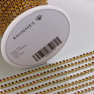 Taśma z kryształkami kolor złoty amethyst 2mm