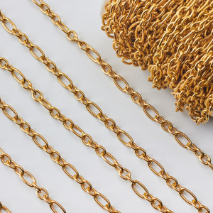 Łańcuch ze stali chirurgicznej mieszane owale w kolorze złotym 13x7mm