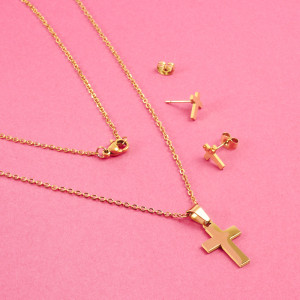 Komplet biżuterii ze stali chirurgicznej krzyż prosty w kolorze złotym 45cm